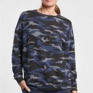 Athleta Studio to Street Blue & Black Camo Crewneck Sweatshirt Size Large